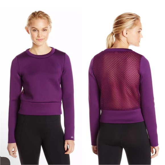 ALO alcove juneberry purple mesh back athletic crewneck pullover large - Picture 2 of 5